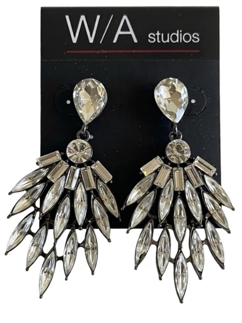 NWT WA Studios Crystal Silver Statement Earrings